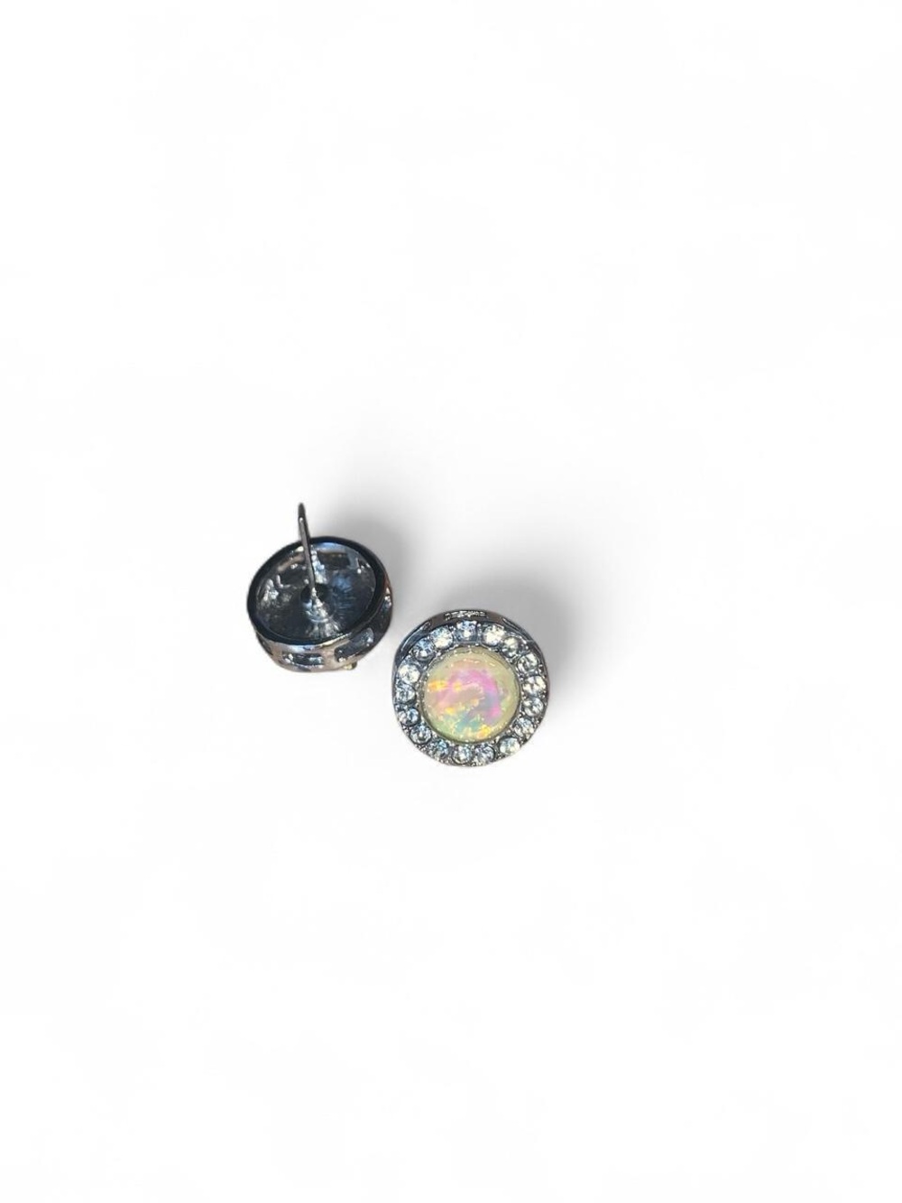Opal Center Crystal Halo Stud Earrings - Iridescent White